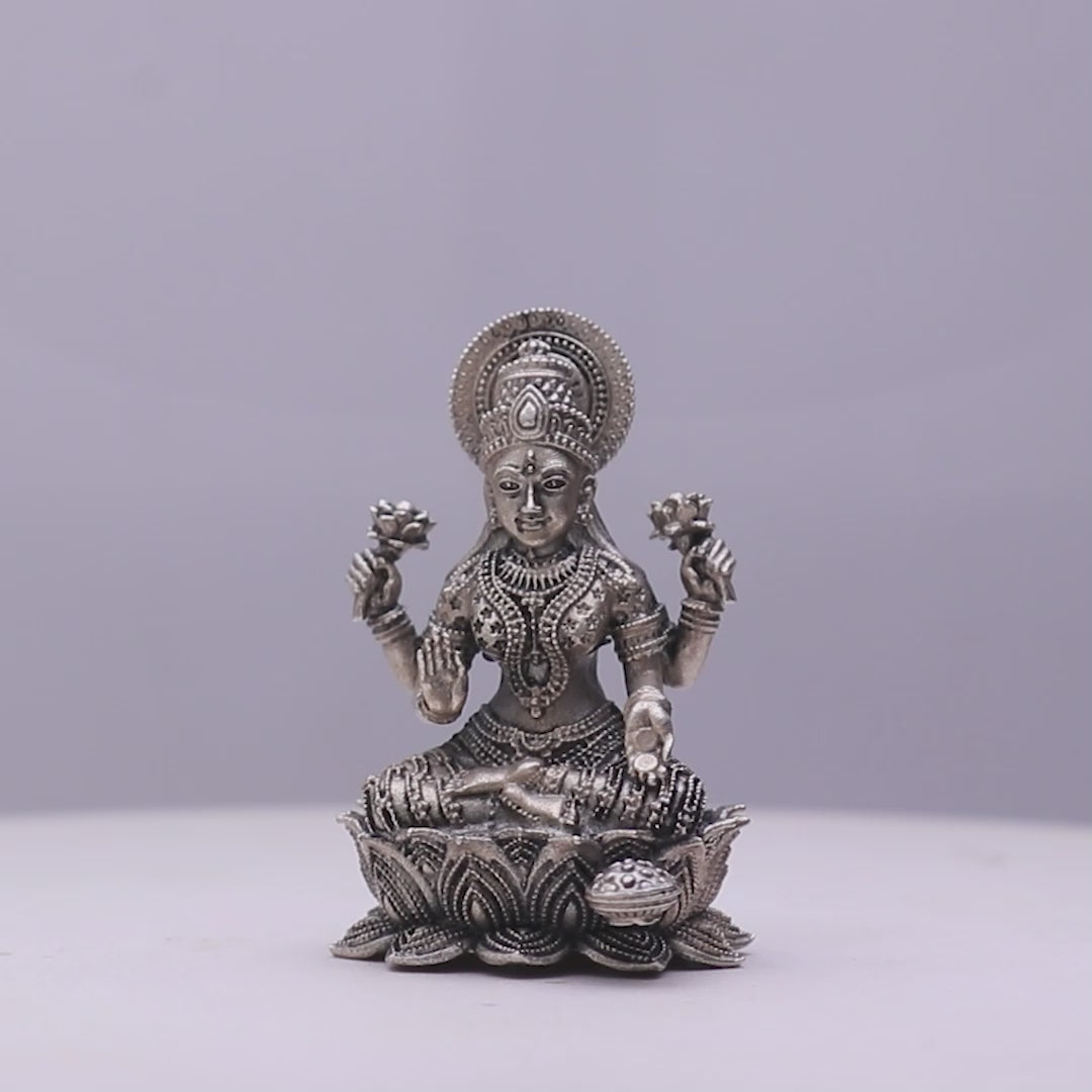 925 Silver Antique Finish Hollow Goddess Lakshmi Idol