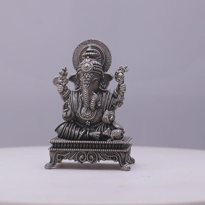 925 Sterling Silver Antique Finish Hollow Lord Ganesha Idol