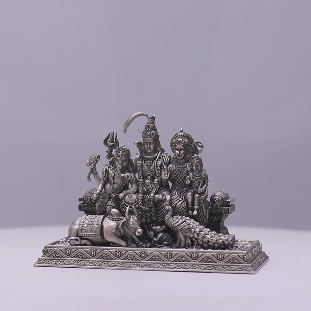 925 Sterling Silver Antique Finish Hollow Shiv Parivar Idol