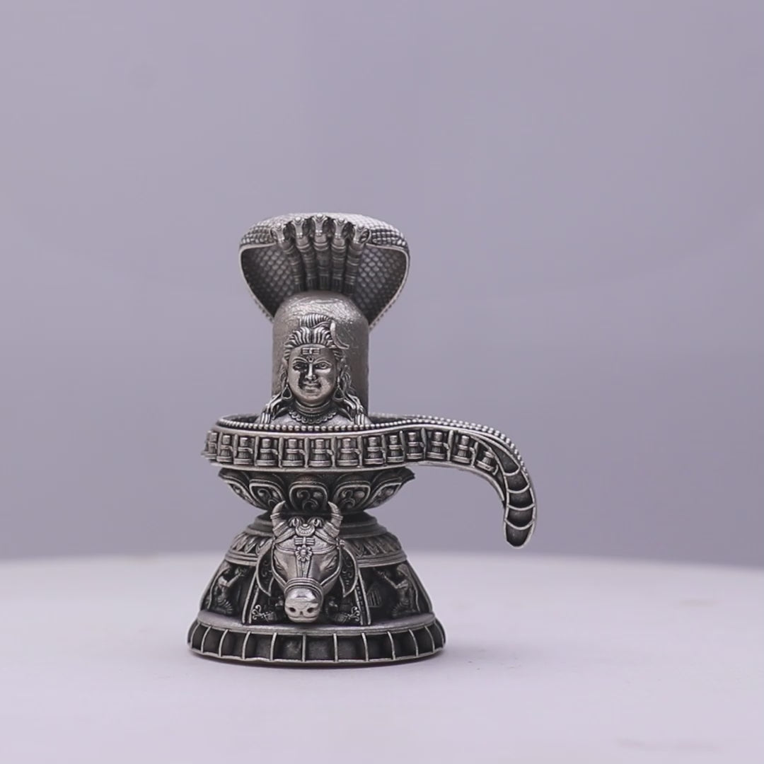 925 Sterling Silver Antique Finish Hollow Shivling with Nandi Idol