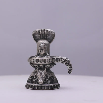 925 Sterling Silver Antique Finish Hollow Shivling with Nandi Idol