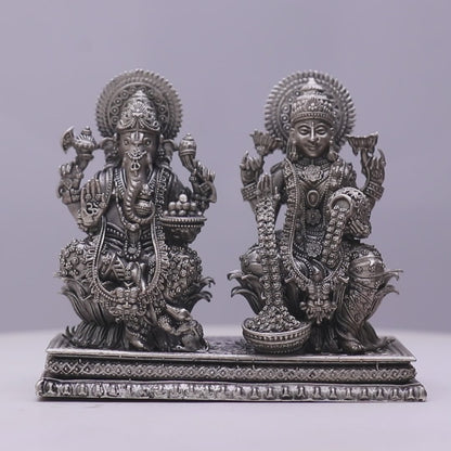 925 Sterling Silver Antique Finish Hollow Ganesh Lakshmi Idol