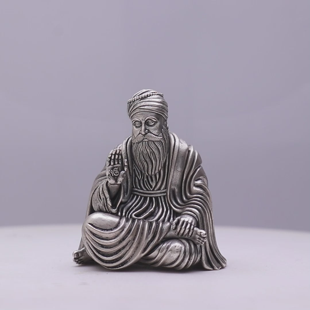 925 Sterling Silver Antique Finish Hollow Guru Nanak Ji Idol