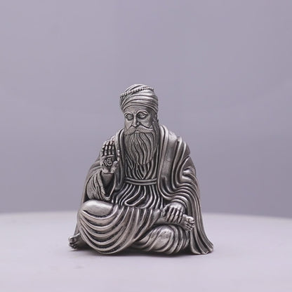 925 Sterling Silver Antique Finish Hollow Guru Nanak Ji Idol