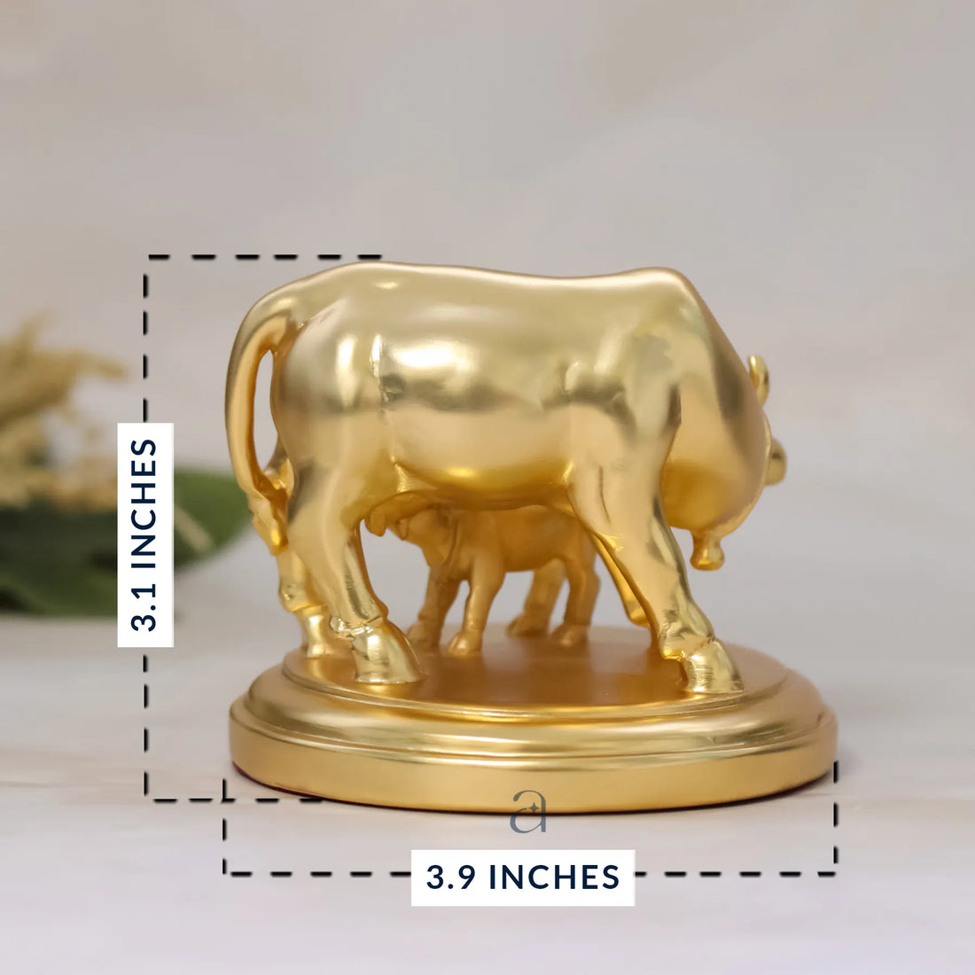 Golden Kamadhenu Cow and Calf Idol